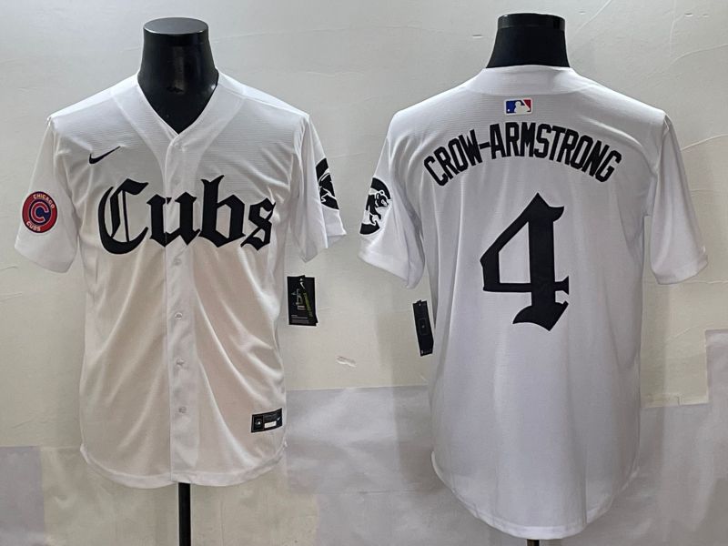 Men 2025 Chicago Cubs #4 Crow-Armstrong White Five generations Joint Name Nike MLB Jersey style 15
